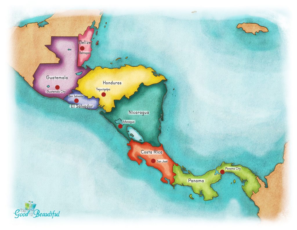 Graphic of a political map of Central America - 1A
