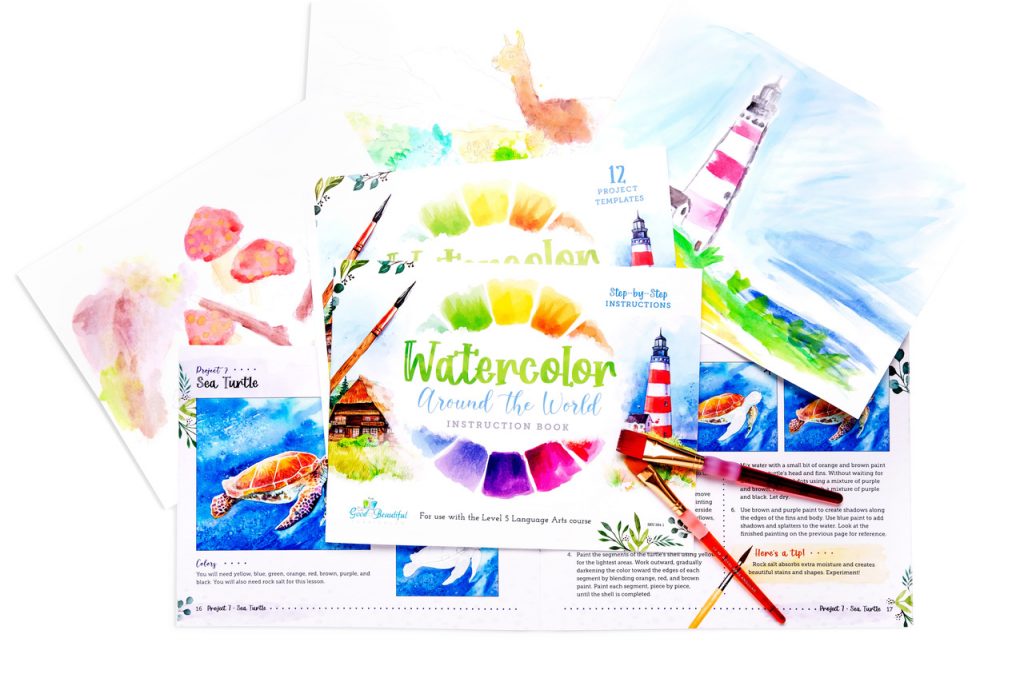 Spread of Watercolor Around the World from Language Arts Level 5 Course