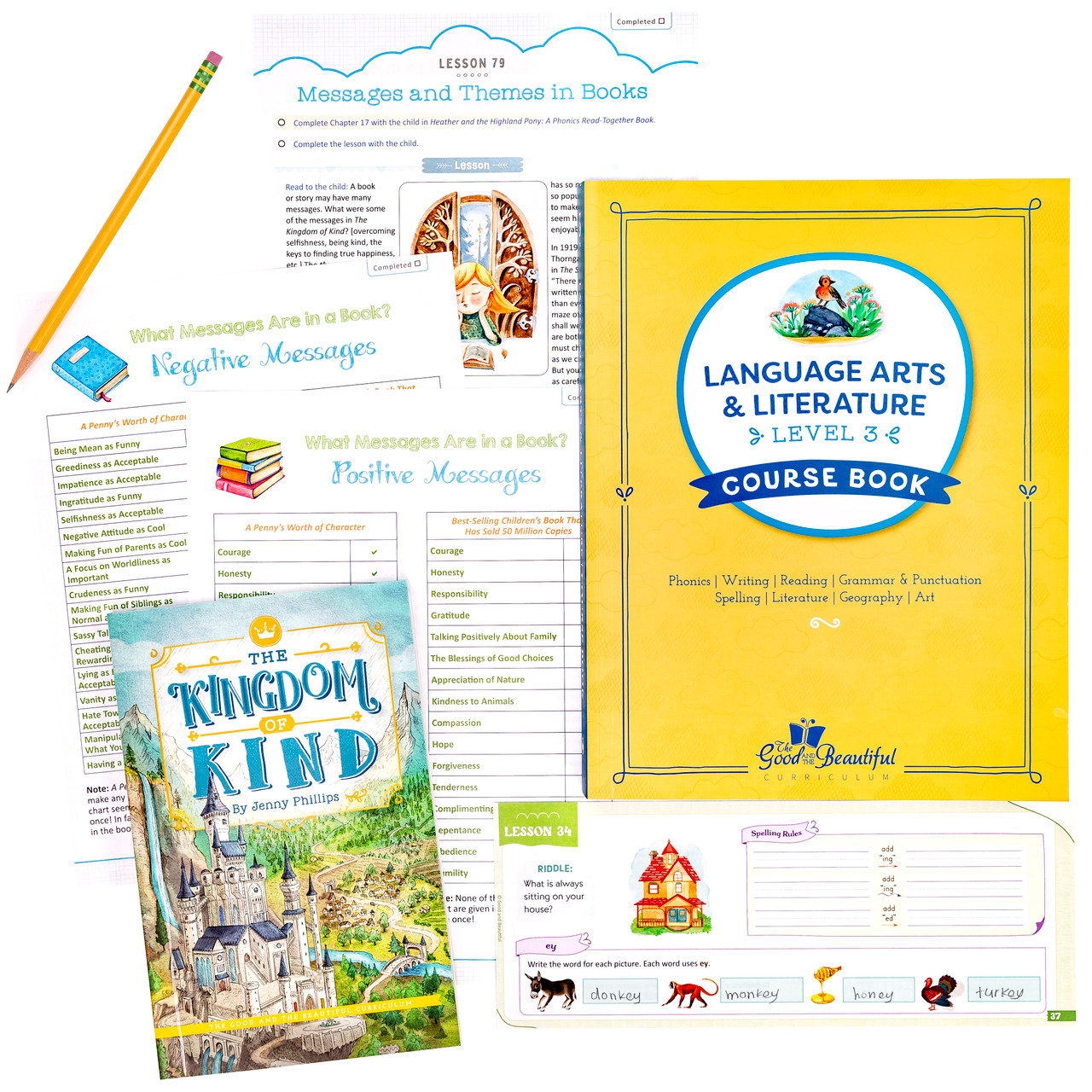 Language Arts Level 3 course book and pages spread