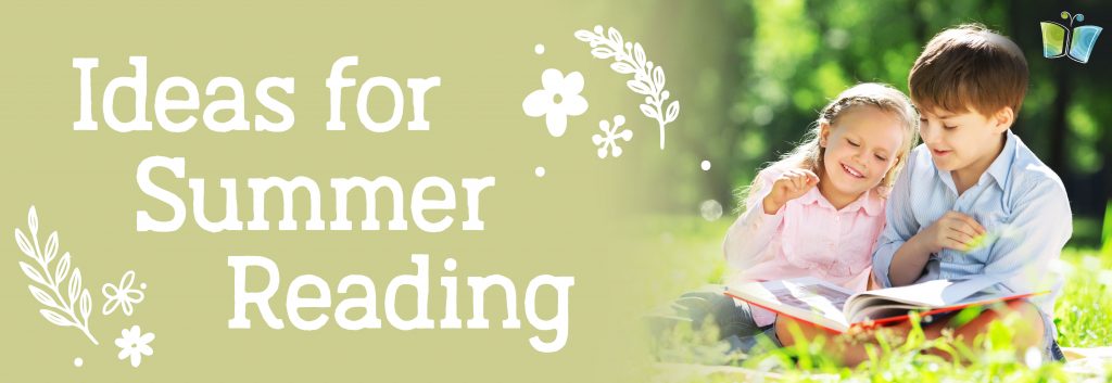 Banner for Ideas for Summer Reading with two kids reading outside